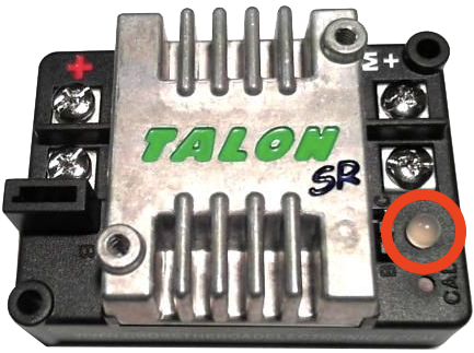 Talon motor controller with a single multicolor LED in the bottom right corner.