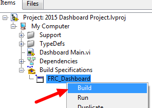 Right click on "FRC_Dashboard" and choose "Build".