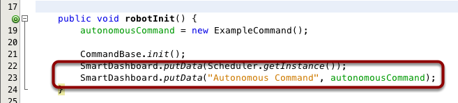This code puts a command to the SmartDashboard.
