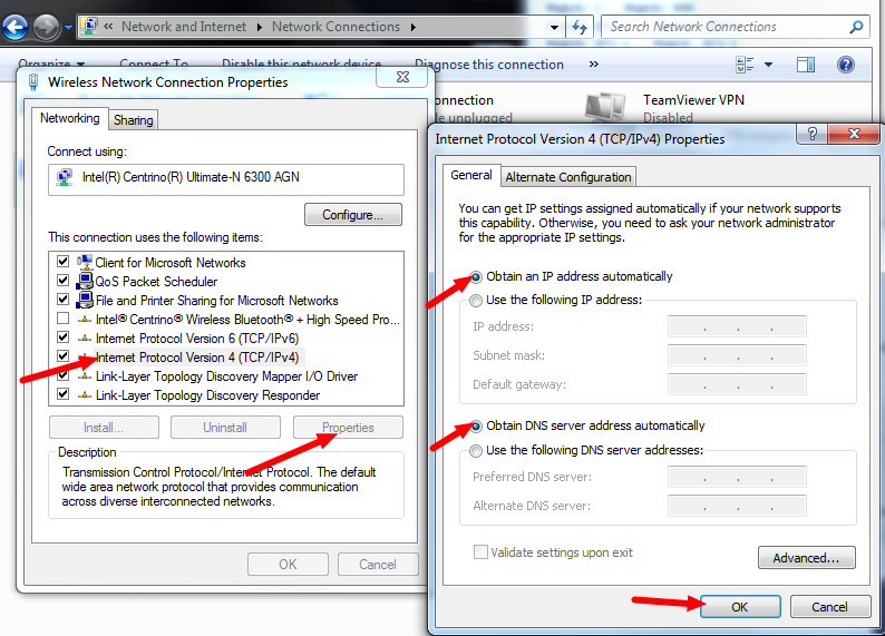 Windows 7 image of the adapter setting