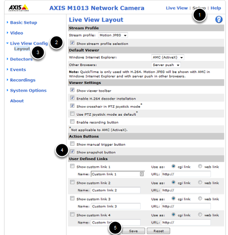 AXIS Camera's web interface.