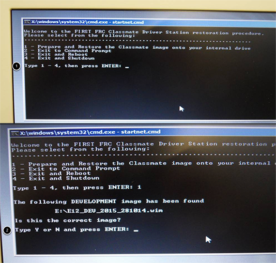 Two images of a command prompt where you type "1" then "Y".