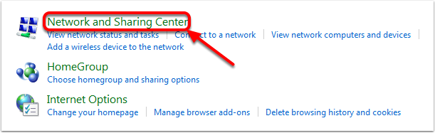 Then choosing the "Network and Sharing Center" option at the top.