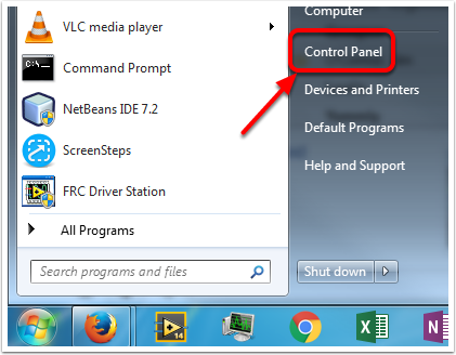 Click "Control Panel" from the right hand side of the start menu.