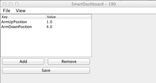 Editing the robot preferences via the SmartDashboard widget.