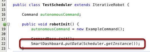 Using SmartDashboard putData to send the scheduler's status.