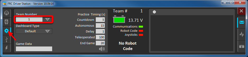 The team number box on the setup (gear) tab.