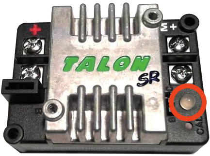 Talon motor controller with a single multicolor LED in the bottom right corner.