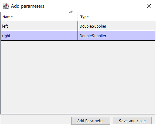 parameter dialog box with DoubleSupplier parameters added