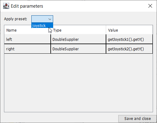 applying parameter preset to command