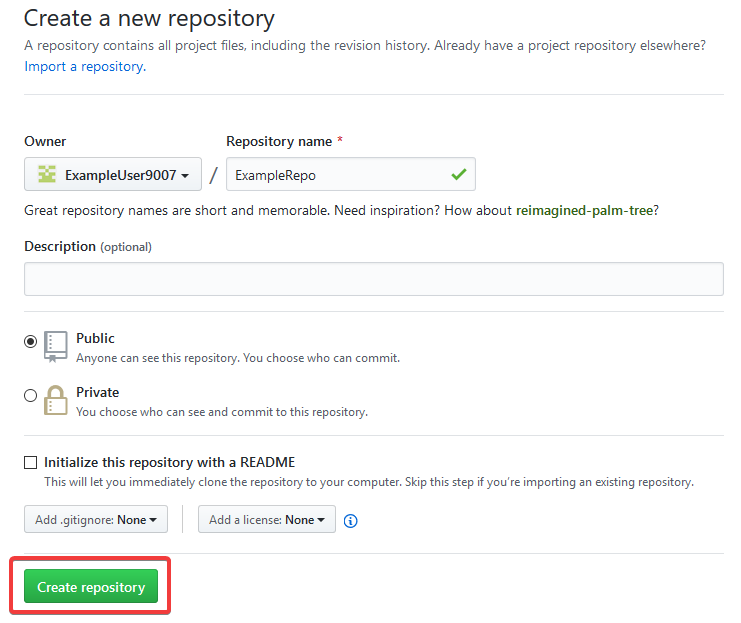 Showing the "create repository" button