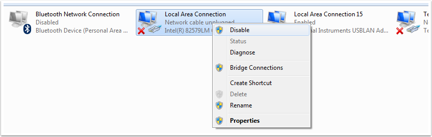 Right clicking on the adapter in question and choosing the first option "Disable".