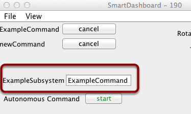 ExampleSubsystem exécute actuellement la commande ExampleCommand.