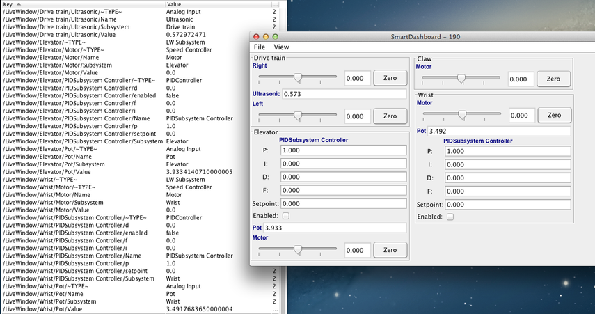 Affichage de toutes les données de LiveWindow dans le SmartDashboard en mode test.