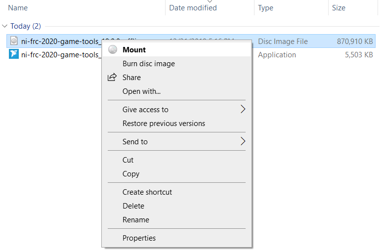 Le menu après un clic droit sur un fichier .iso pour choisir "Mount".