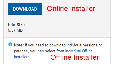 Le bouton Download pour le programme d’installation de NI avec le lien du programme d’installation hors ligne en dessous.