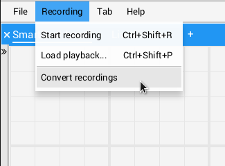 Pour convertir des enregistrements dans un autre format, choisissez "Recording" puis "Convert recodings"