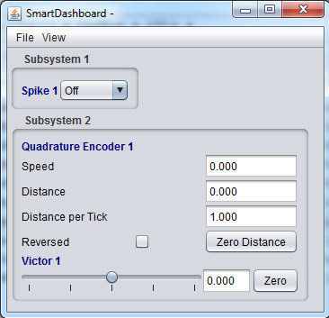 LiveWindow showing two different subsystems.