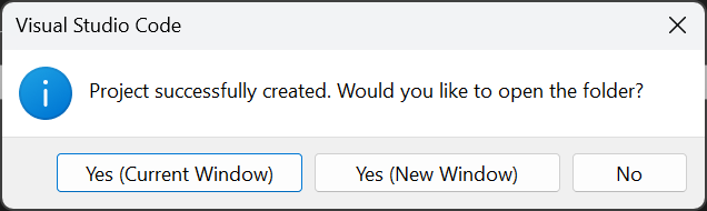 VS Codeでプロジェクトを開くポップアップ