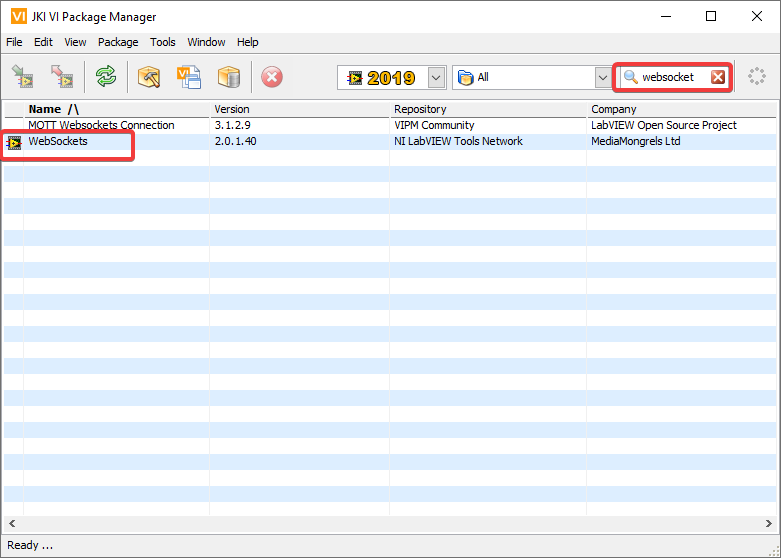 Installing WebSockets via the VI Package Manager