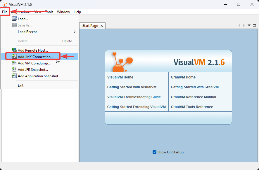 Add visualvm connection menu option