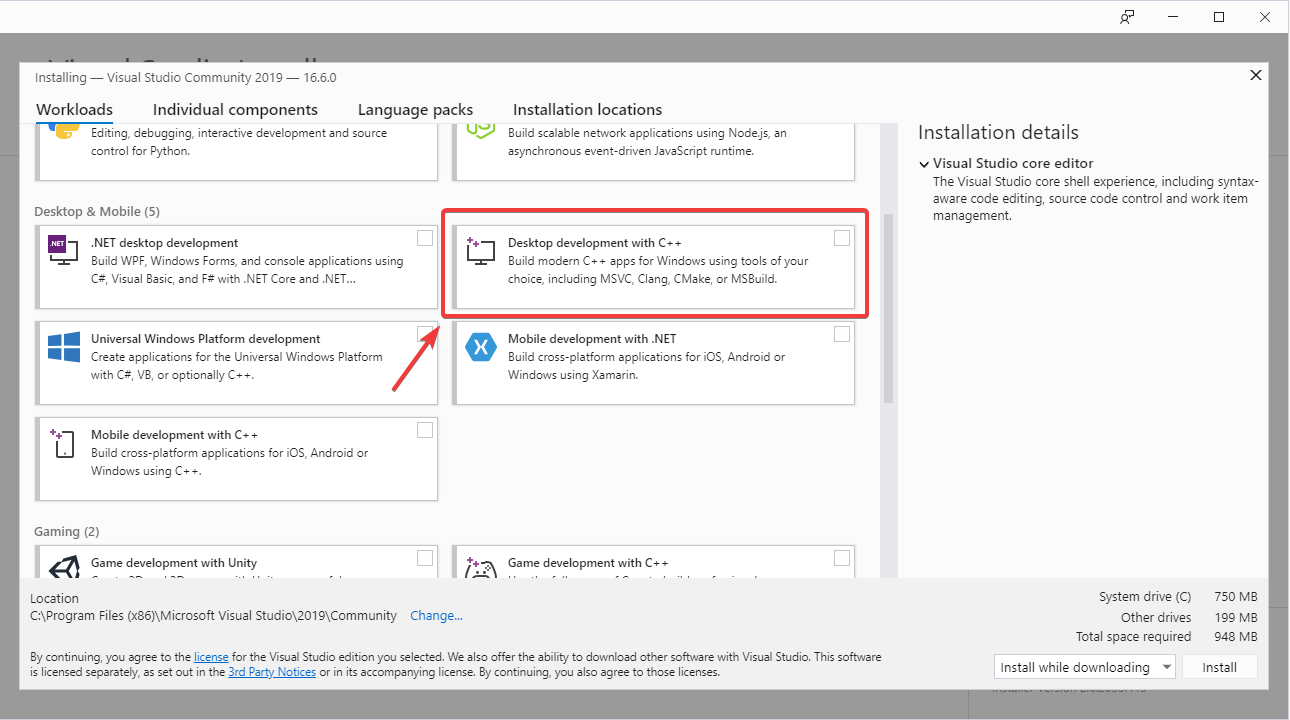 Visual Studio 生成工具选项的屏幕截图
