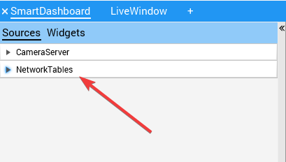 单击数据源的 NetworkTables 条目