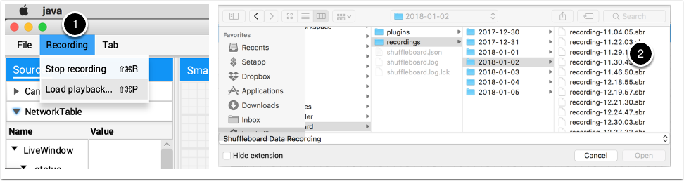 选择“Recording”，然后选择“Load Playback”以选择文件并开始播放录音。
