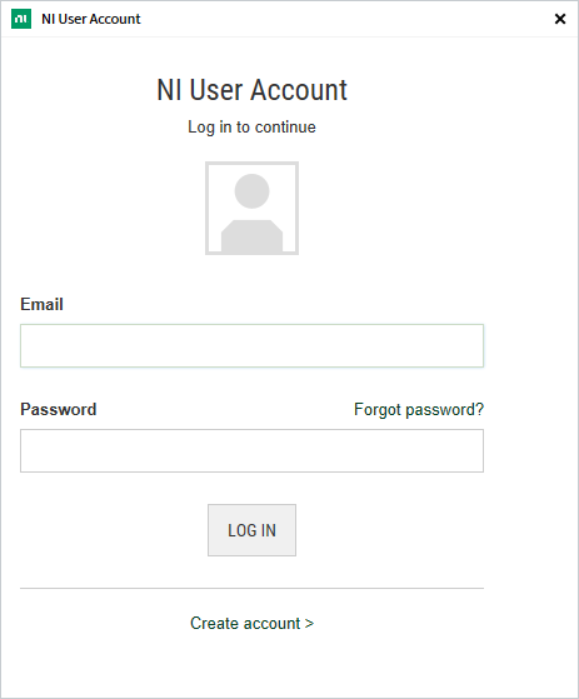 NI 用户登录屏幕。